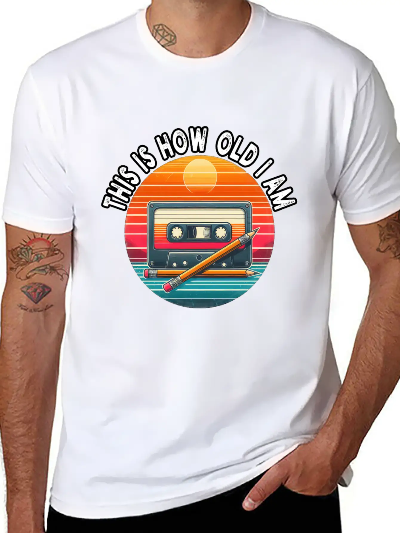 80s Cassette Tape With Pencil,This Is How Old I Am Classic Fit Graphic Tee For Daily Comfort – Unisex Cotton Shirt