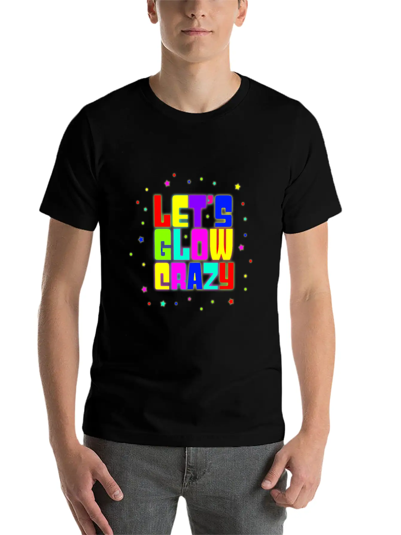 80s Neon Lets Glow Crazy 90s Rave Party Retro Gift Modern Fit Casual T-Shirt – Clean And Versatile Design