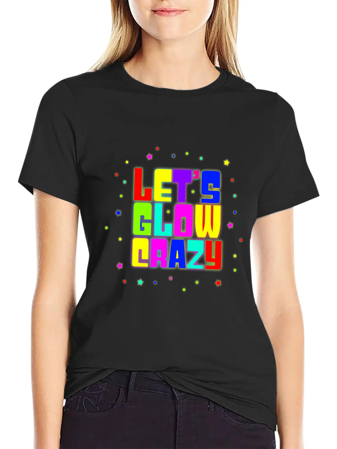 80s Neon Lets Glow Crazy 90s Rave Party Retro Gift Modern Fit Casual T-Shirt – Clean And Versatile Design
