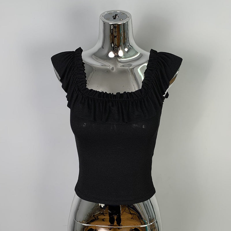 Ruffled Off-Shoulder Square T-Shirt Top for Women