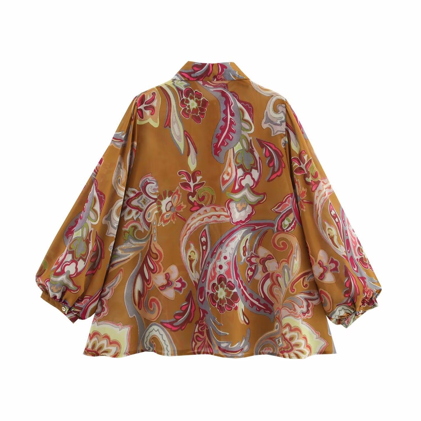 Women's collar long sleeved single breasted printed shirt