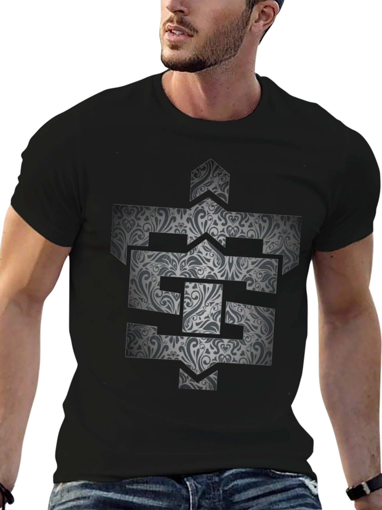 Patterned Initial Graphic Tee - Black