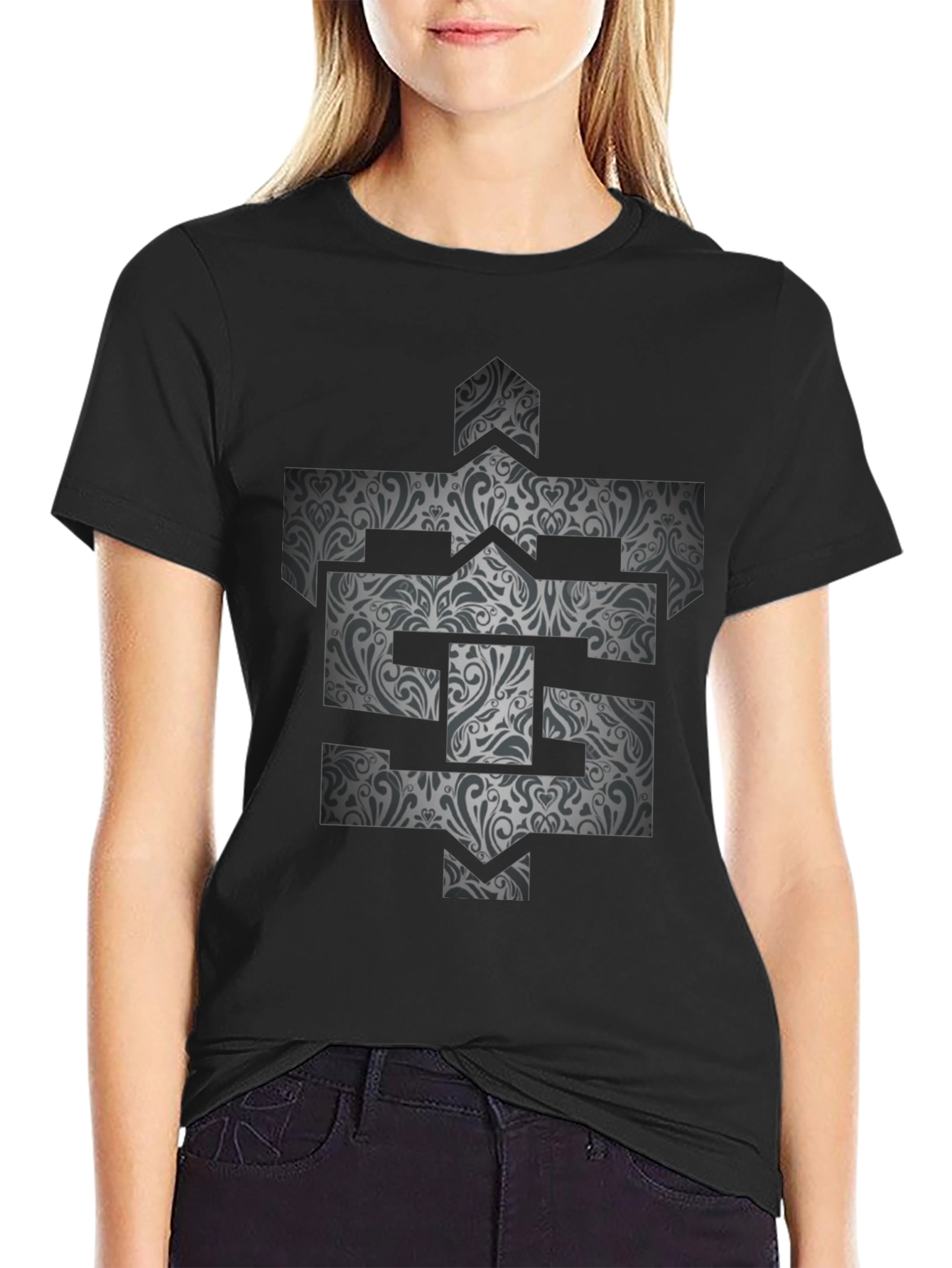 Patterned Initial Graphic Tee - Black