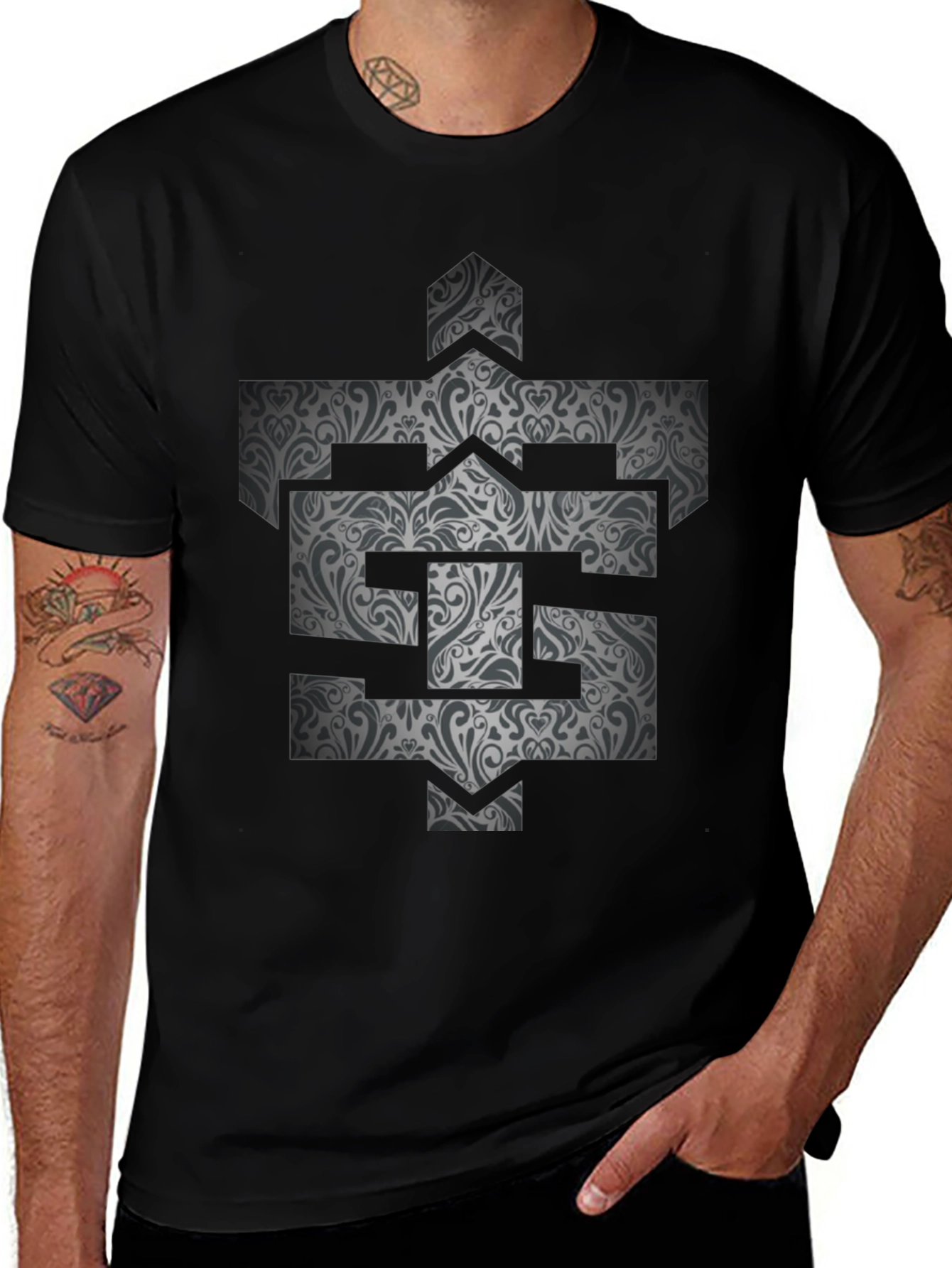 Patterned Initial Graphic Tee - Black