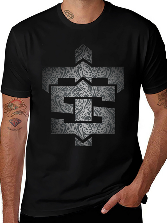 Patterned Initial Graphic Tee - Black