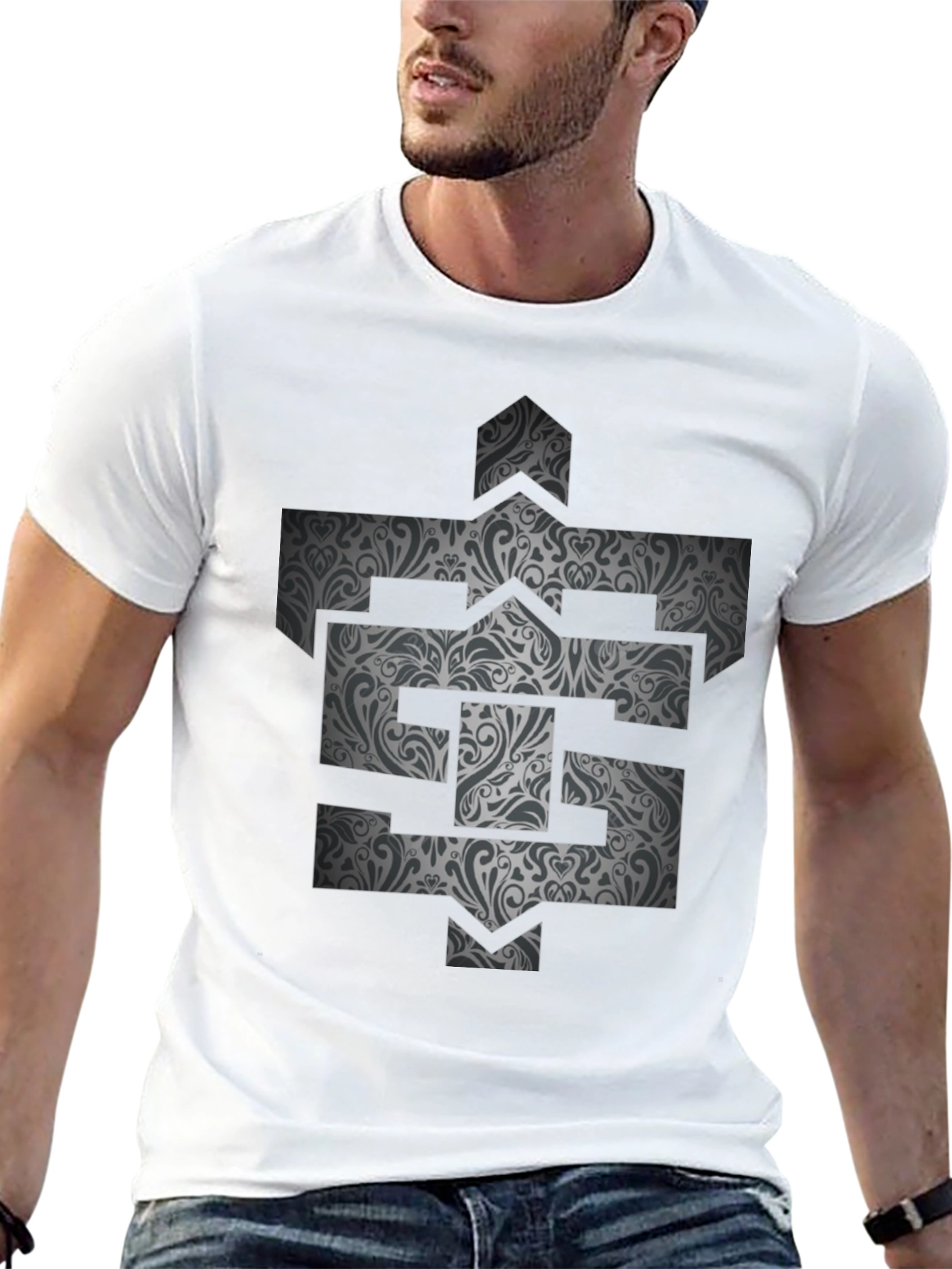 Patterned Initial Graphic Tee - Black