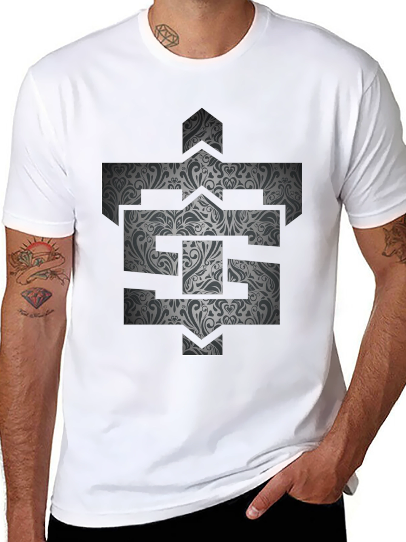Patterned Initial Graphic Tee - Black