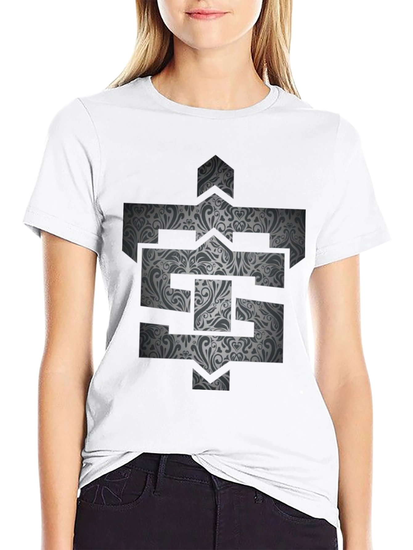 Patterned Initial Graphic Tee - Black