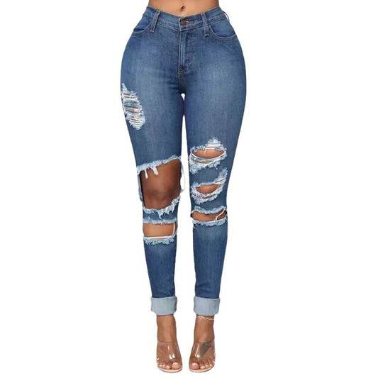 Stretch slim fit ripped little leg jeans for women