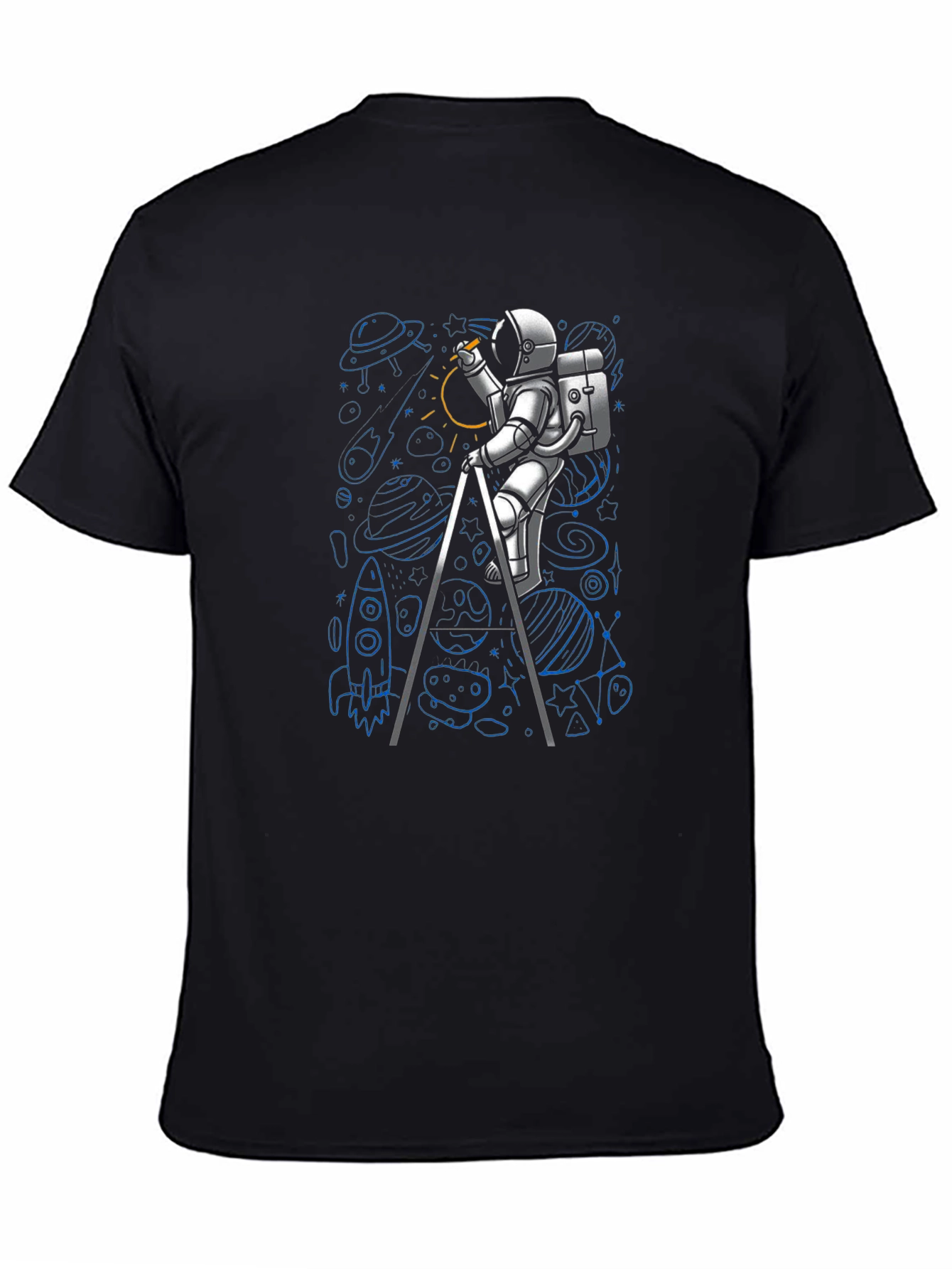 Astronaut Drawing Space T-Shirt - Black