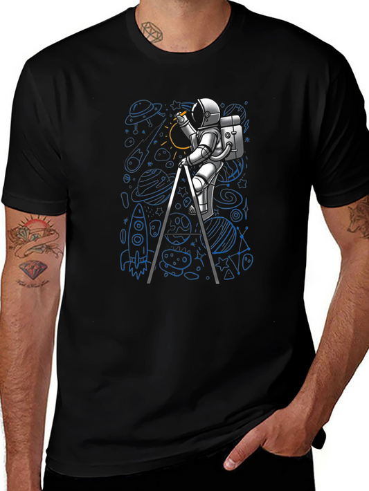 Astronaut Drawing Space T-Shirt - Black