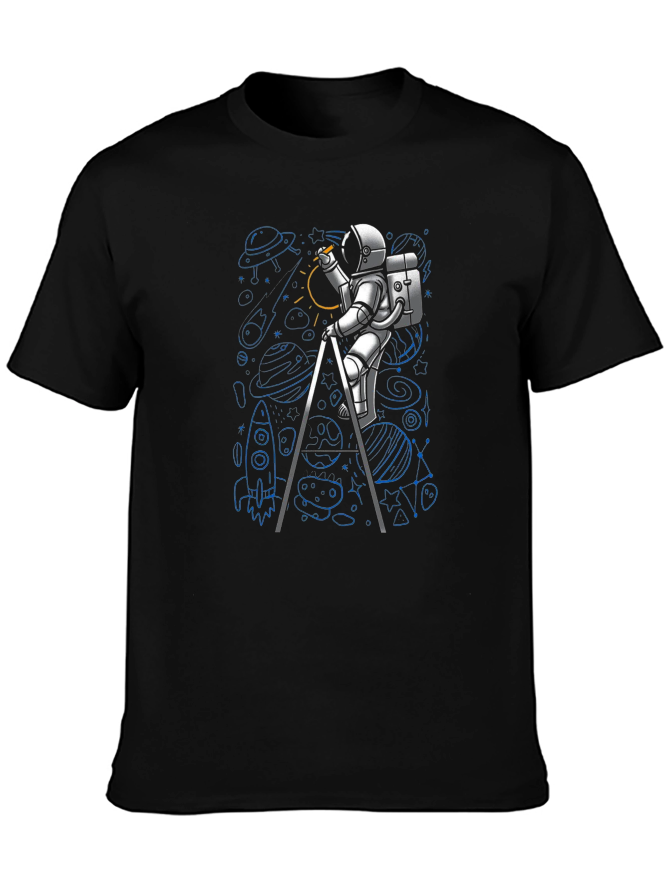 Astronaut Drawing Space T-Shirt - Black