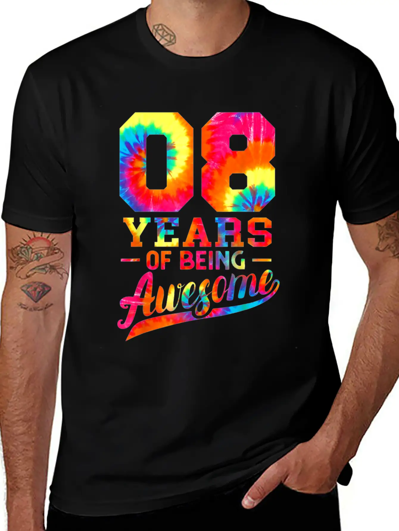 8th Birthday 8 Years Old Awesome Tie Dye Lightweight Cotton T-Shirt – Daily Comfort Graphic Shirt
