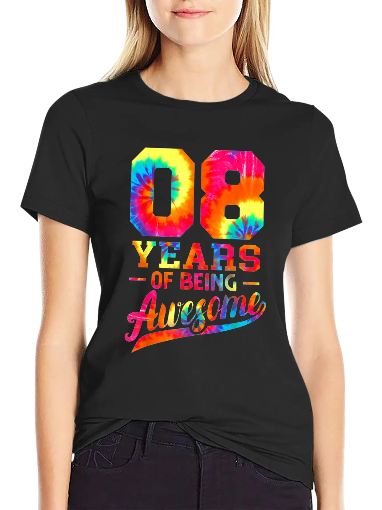 8th Birthday 8 Years Old Awesome Tie Dye Lightweight Cotton T-Shirt – Daily Comfort Graphic Shirt