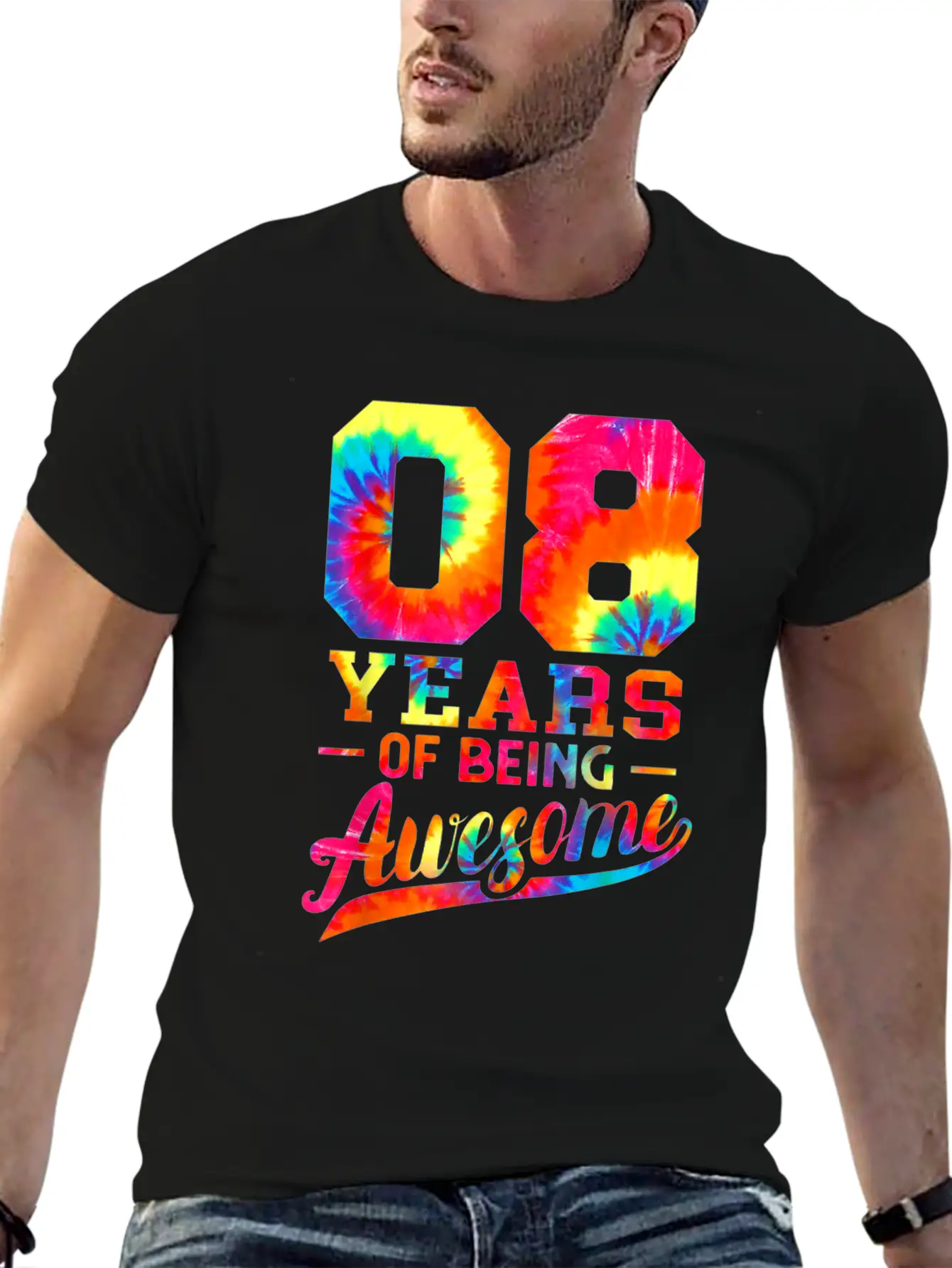 8th Birthday 8 Years Old Awesome Tie Dye Lightweight Cotton T-Shirt – Daily Comfort Graphic Shirt