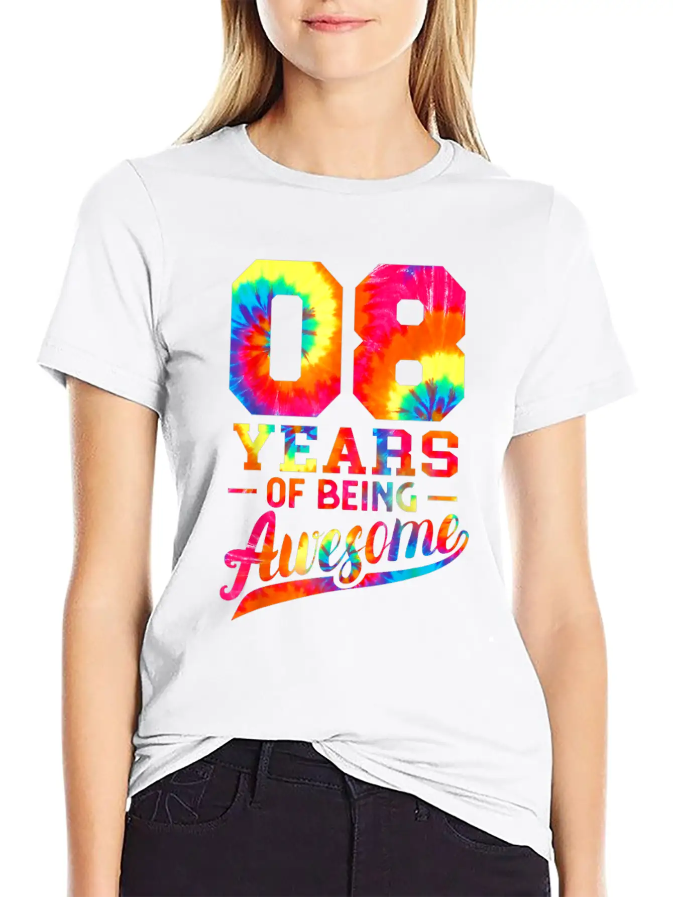 8th Birthday 8 Years Old Awesome Tie Dye Lightweight Cotton T-Shirt – Daily Comfort Graphic Shirt