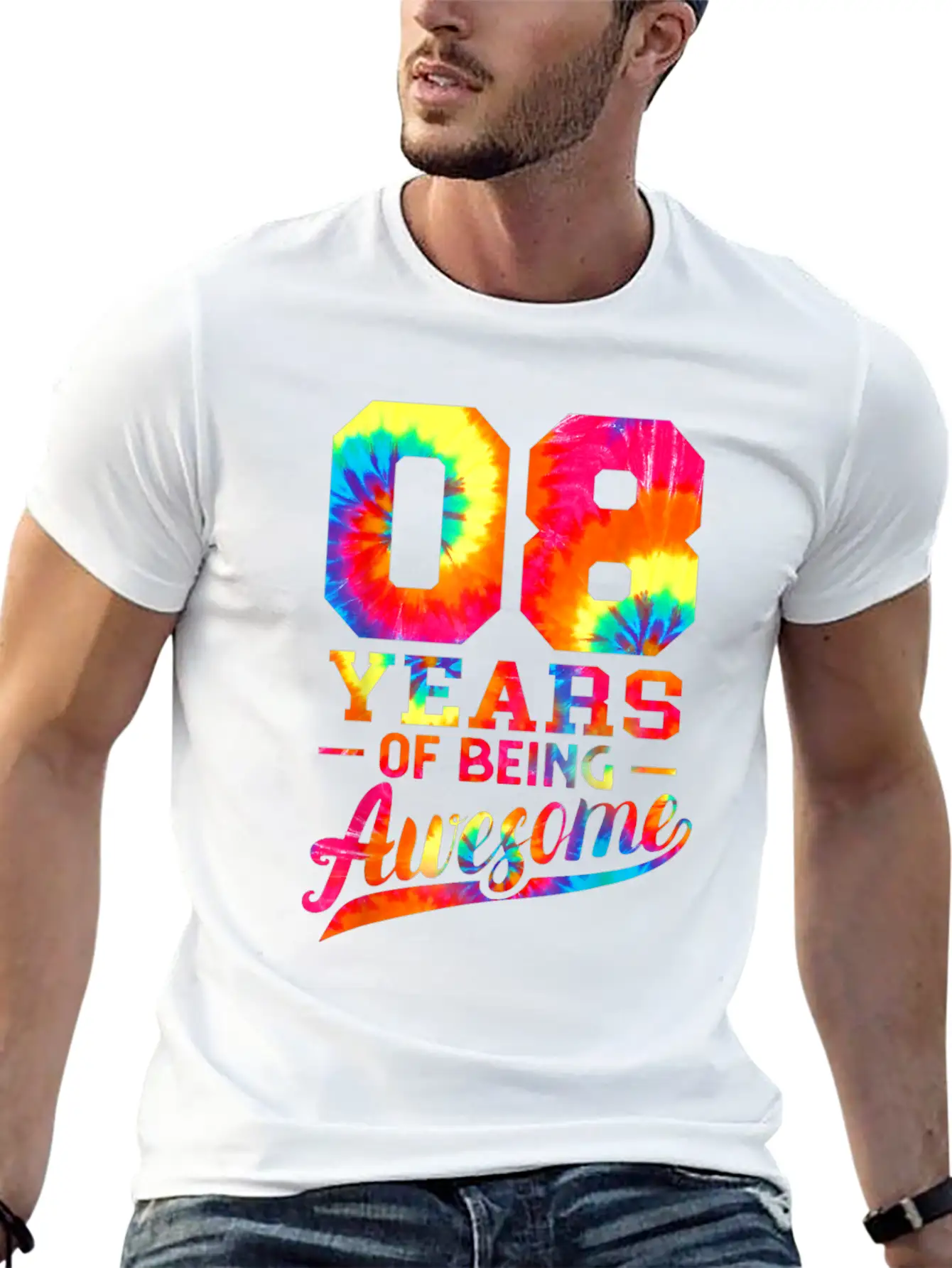 8th Birthday 8 Years Old Awesome Tie Dye Lightweight Cotton T-Shirt – Daily Comfort Graphic Shirt