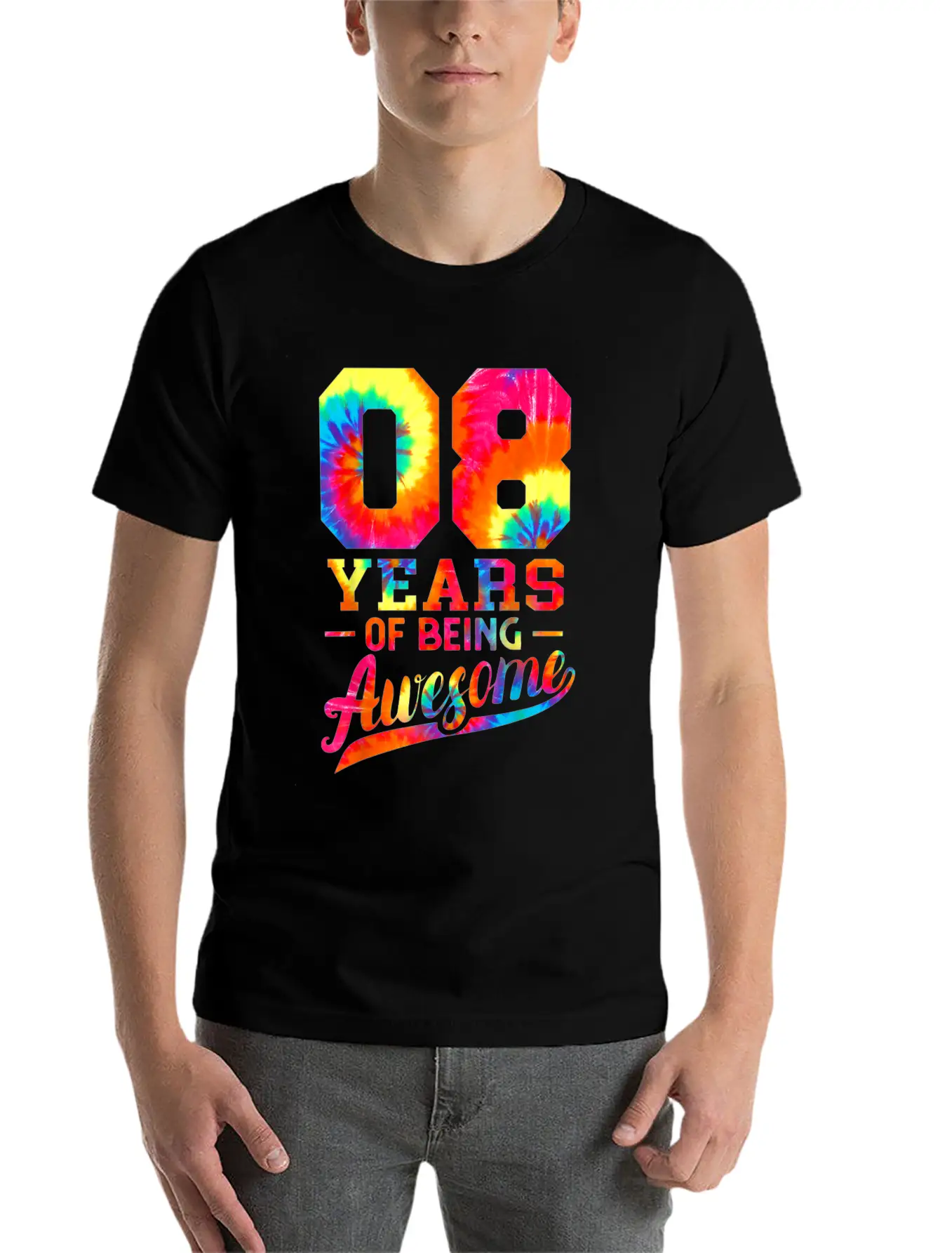 8th Birthday 8 Years Old Awesome Tie Dye Lightweight Cotton T-Shirt – Daily Comfort Graphic Shirt