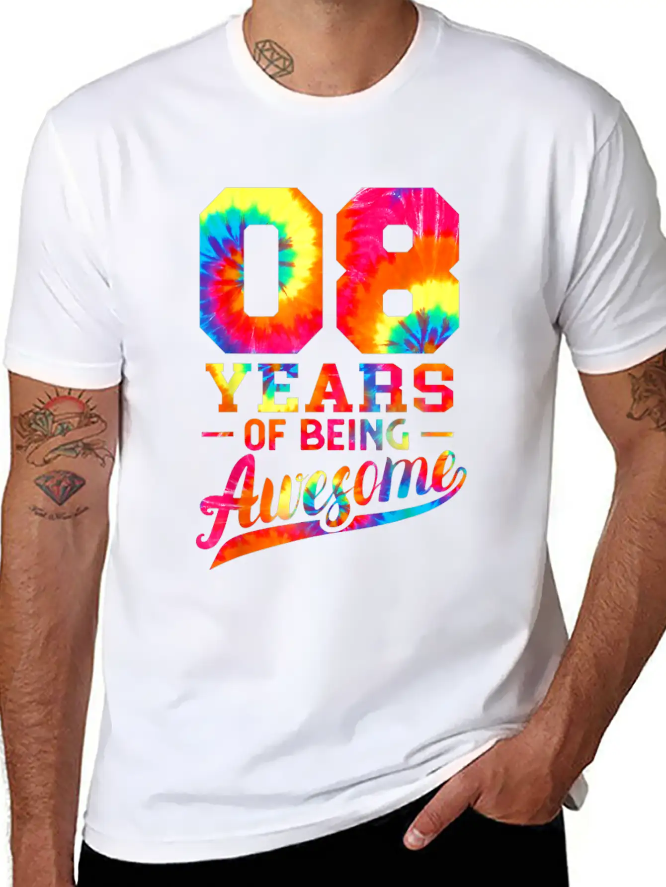 8th Birthday 8 Years Old Awesome Tie Dye Lightweight Cotton T-Shirt – Daily Comfort Graphic Shirt