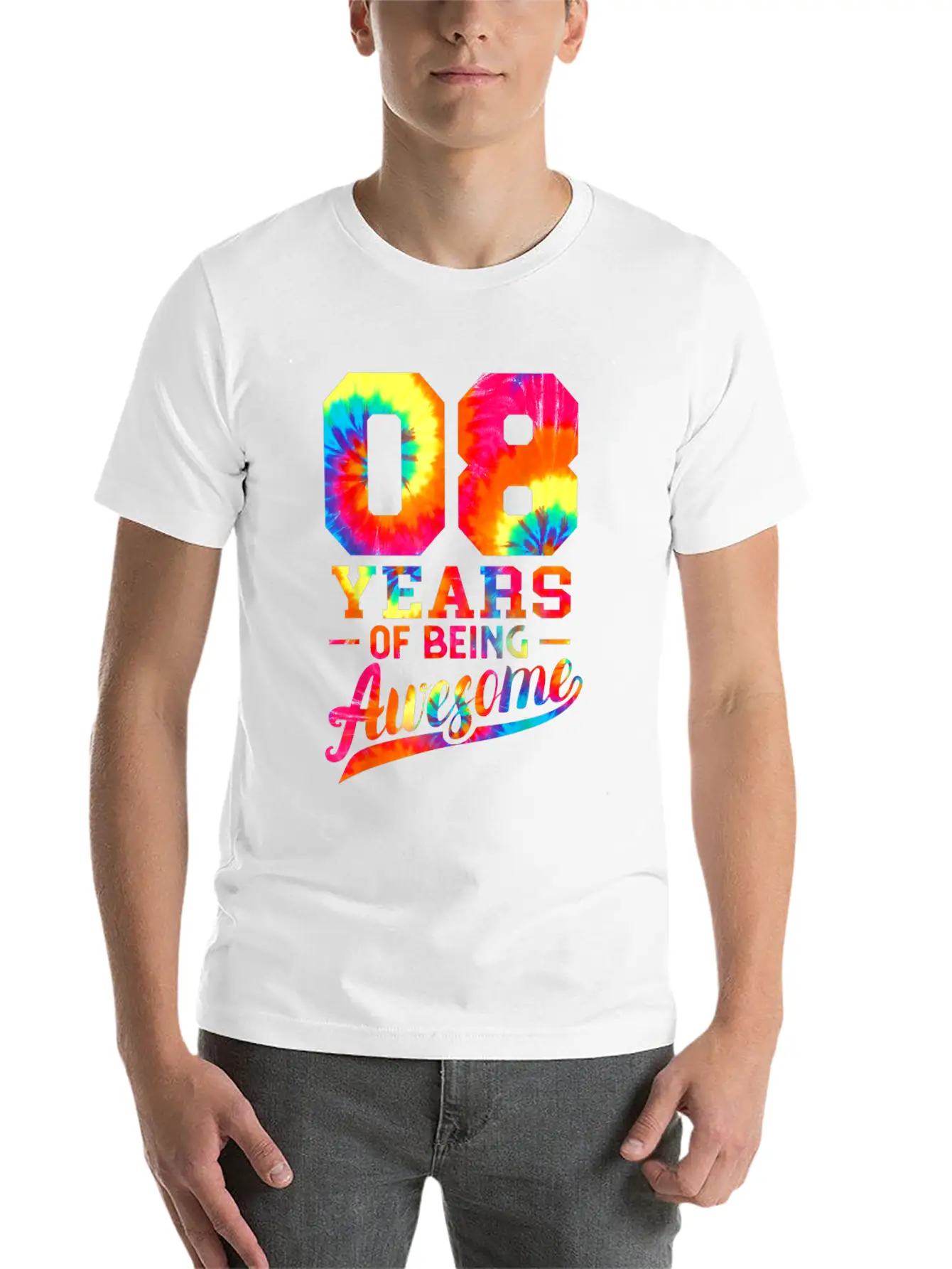 8th Birthday 8 Years Old Awesome Tie Dye Lightweight Cotton T-Shirt – Daily Comfort Graphic Shirt