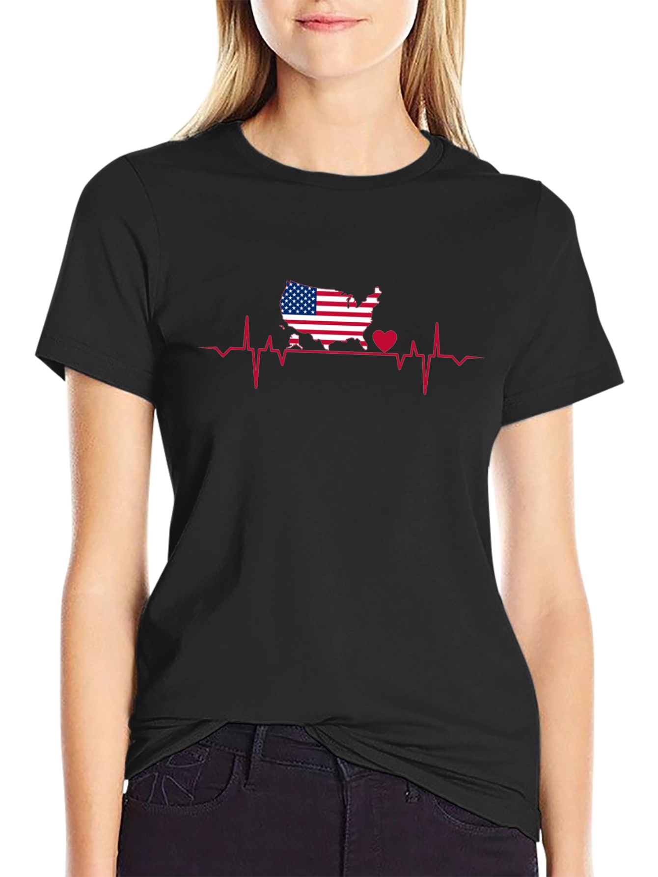 USA Heartbeat Graphic T-Shirt - Black