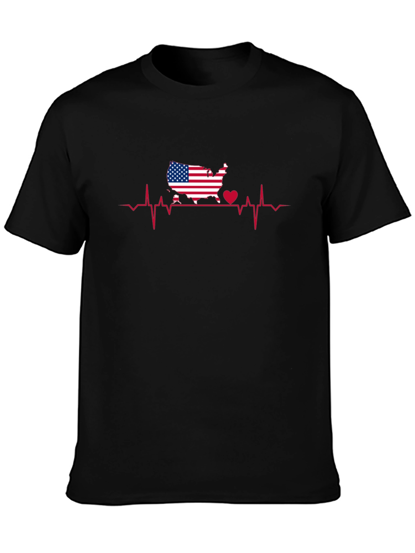 USA Heartbeat Graphic T-Shirt - Black
