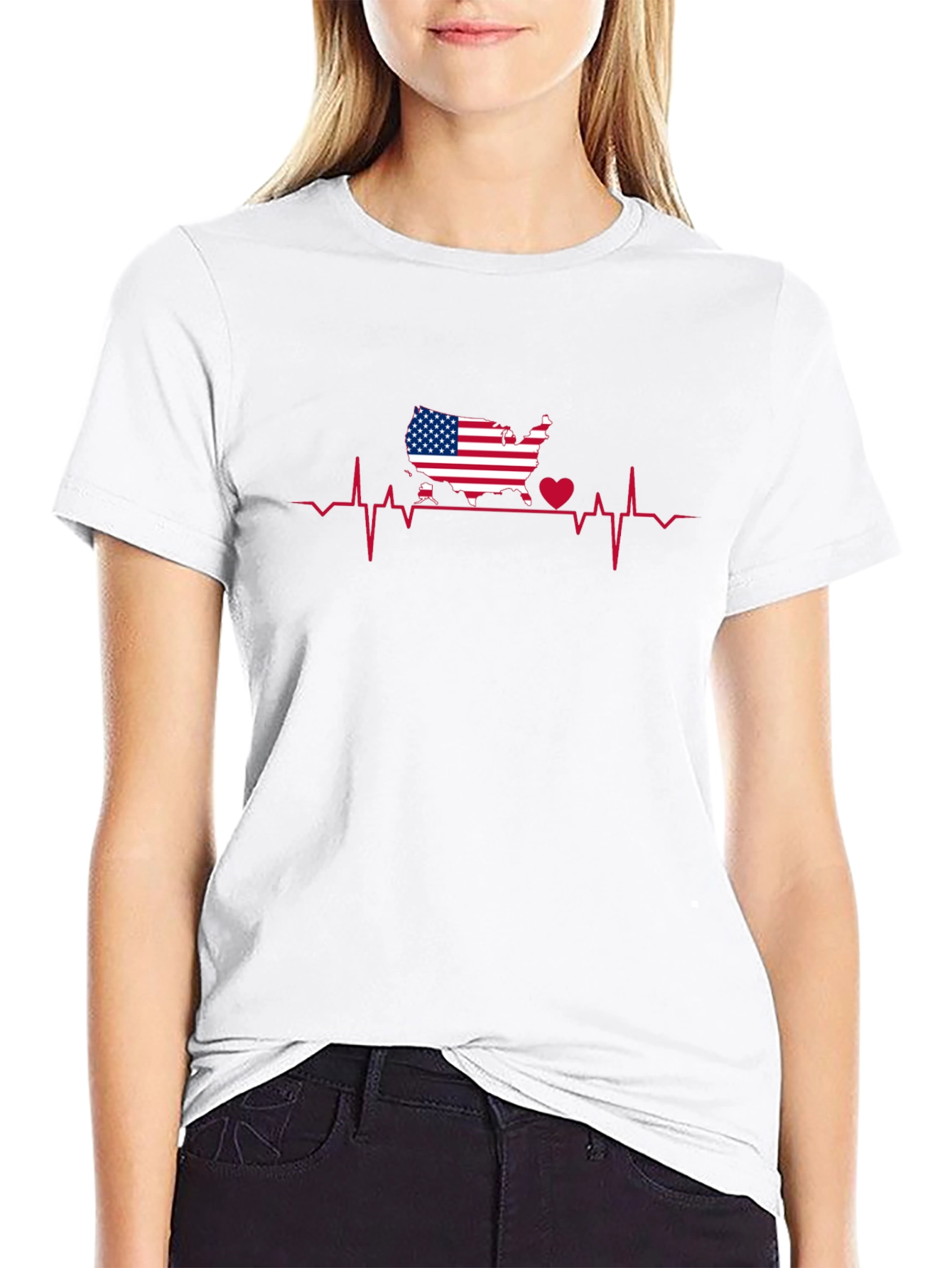 USA Heartbeat Graphic T-Shirt - Black
