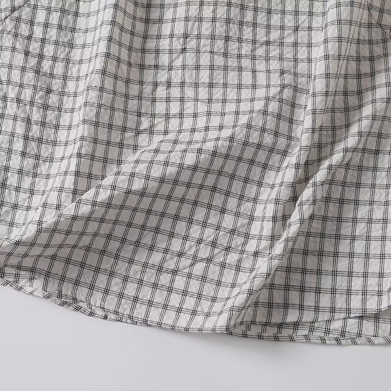 Round neck sleeveless plaid pleated versatile shirt top for women