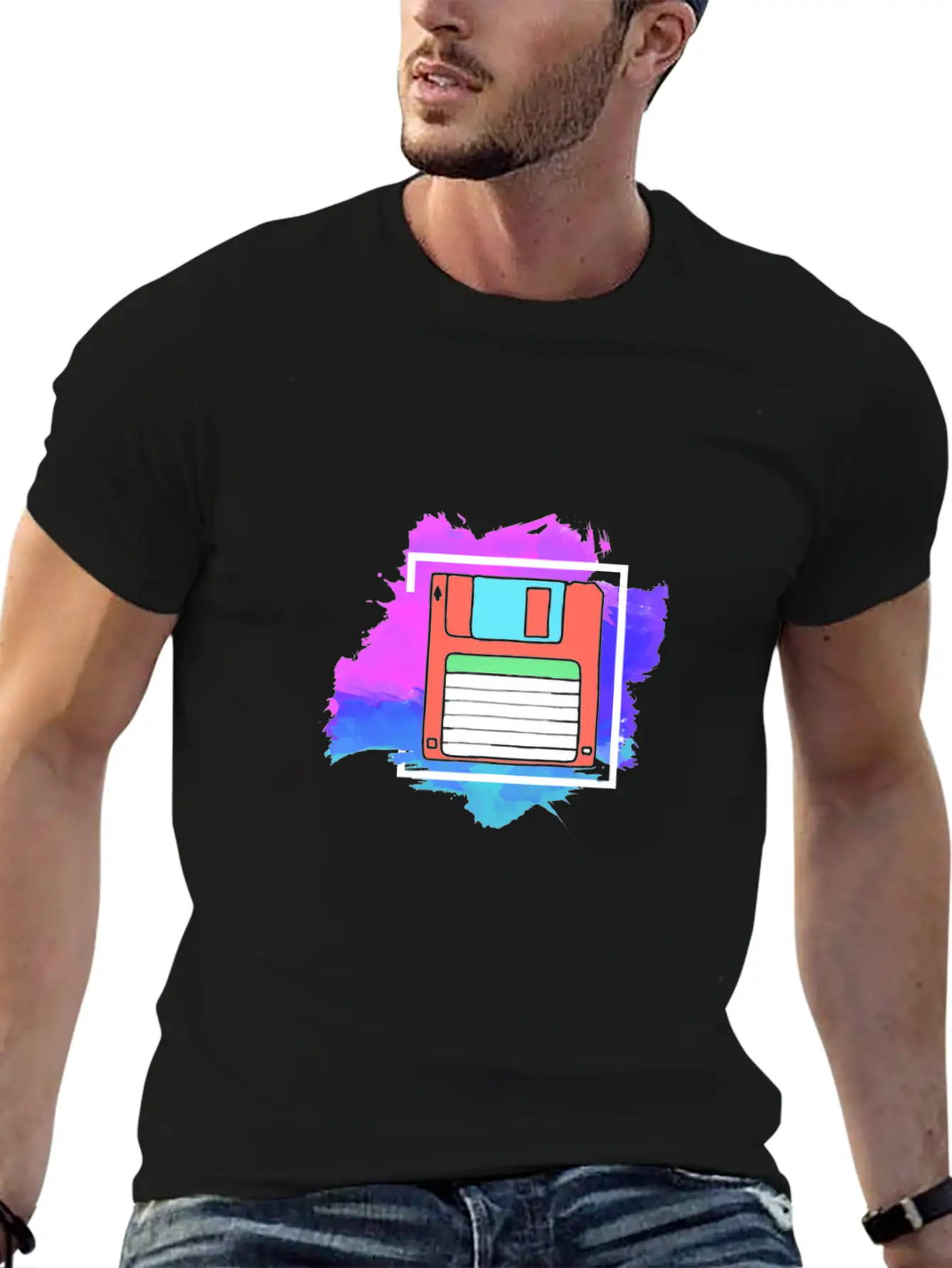 90s Neon Rubic Cube Cassette Tape Lightweight Cotton T-Shirt – Daily Comfort Graphic Shirt