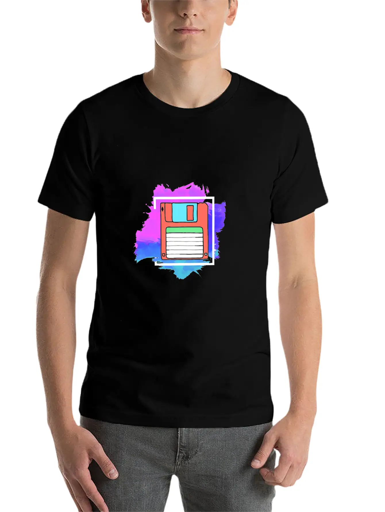 90s Neon Rubic Cube Cassette Tape Lightweight Cotton T-Shirt – Daily Comfort Graphic Shirt