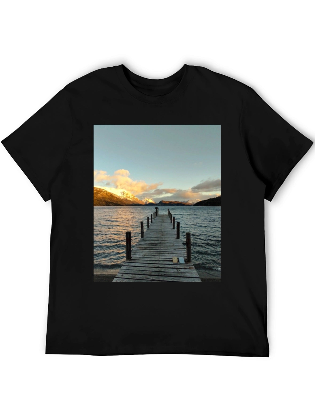 Scenic Lake View Graphic Tee - Black Cotton T-Shirt
