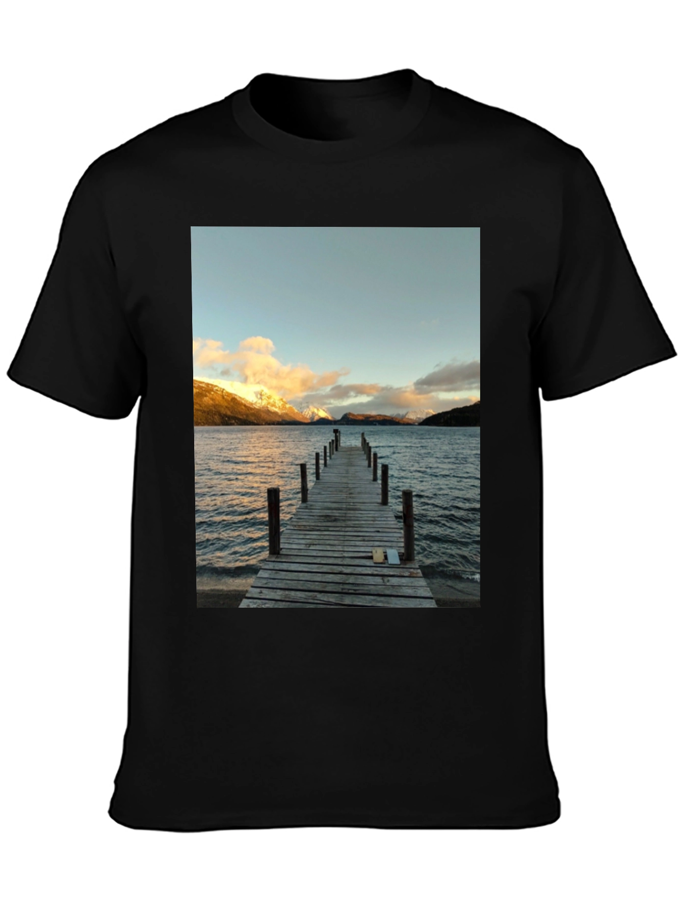 Scenic Lake View Graphic Tee - Black Cotton T-Shirt