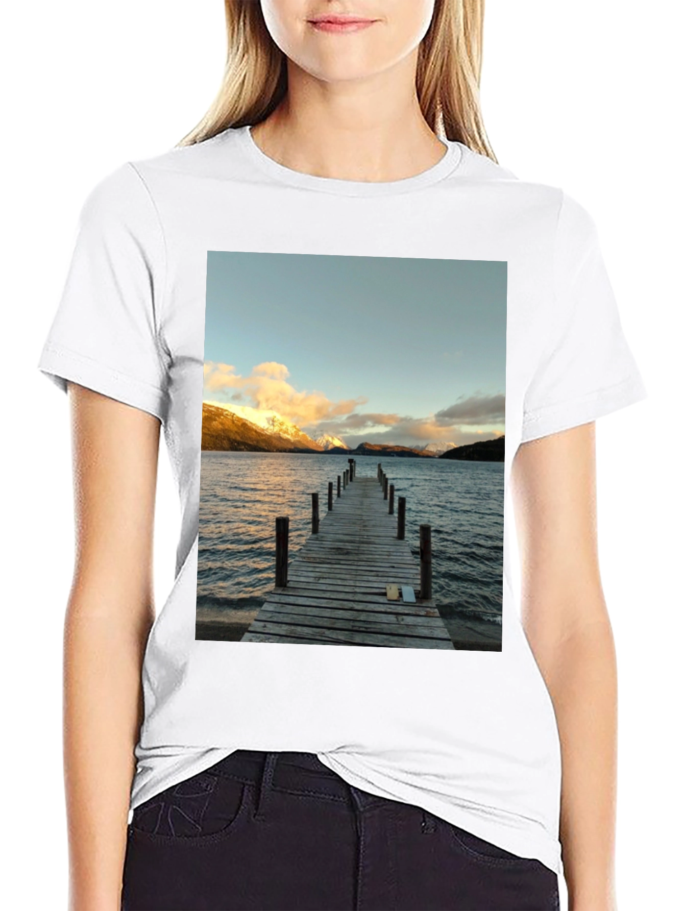 Scenic Lake View Graphic Tee - Black Cotton T-Shirt