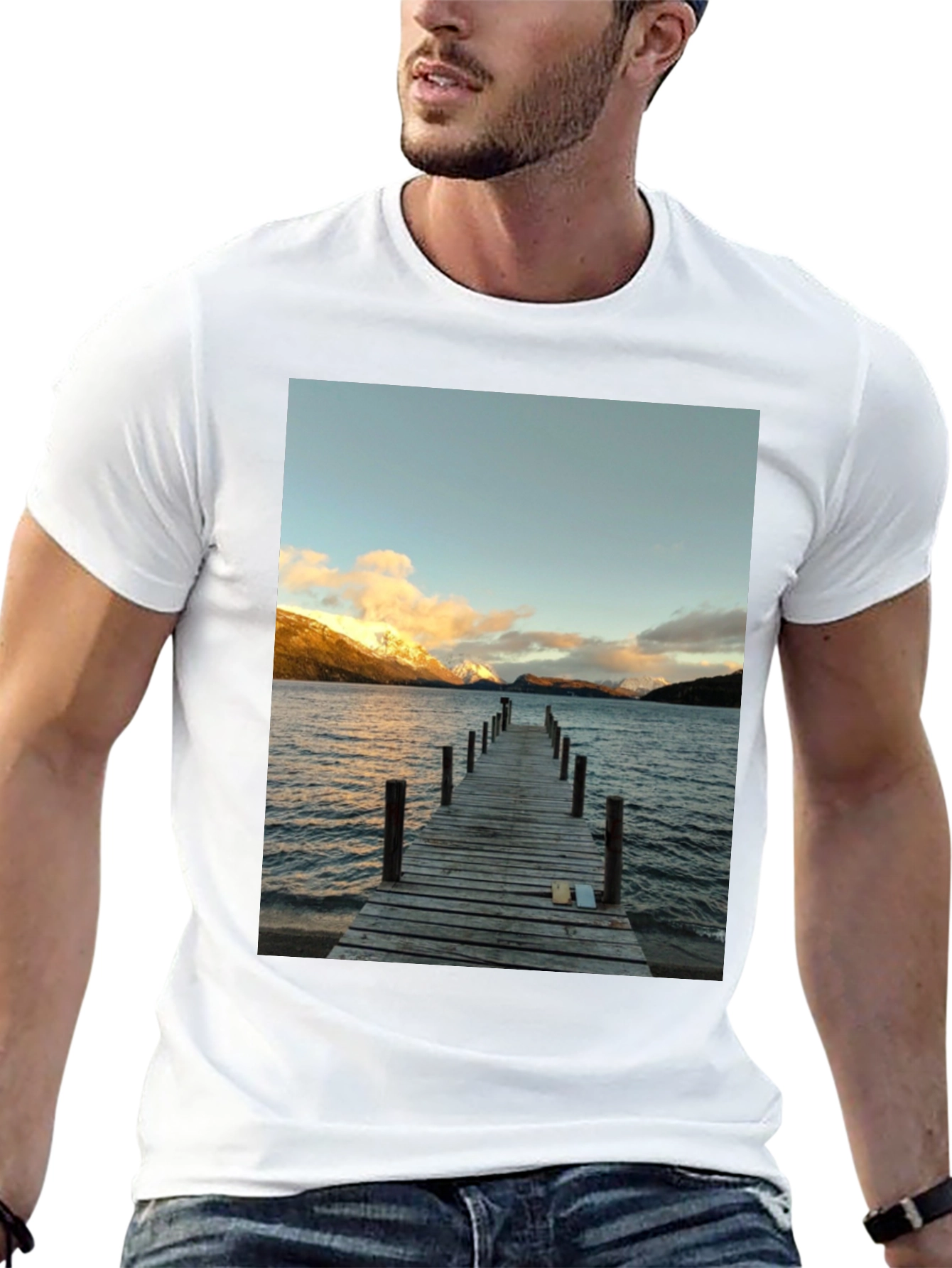 Scenic Lake View Graphic Tee - Black Cotton T-Shirt