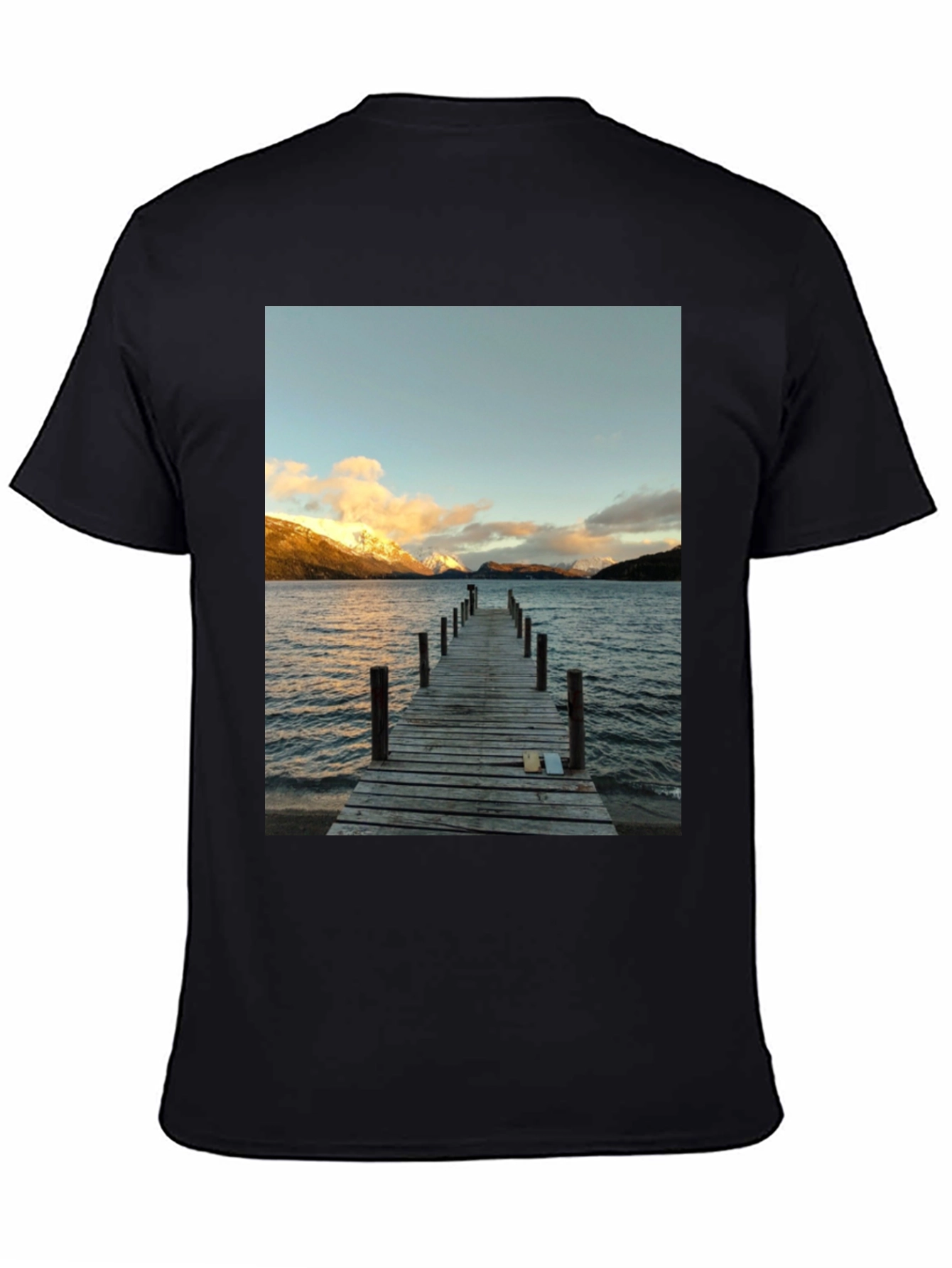 Scenic Lake View Graphic Tee - Black Cotton T-Shirt