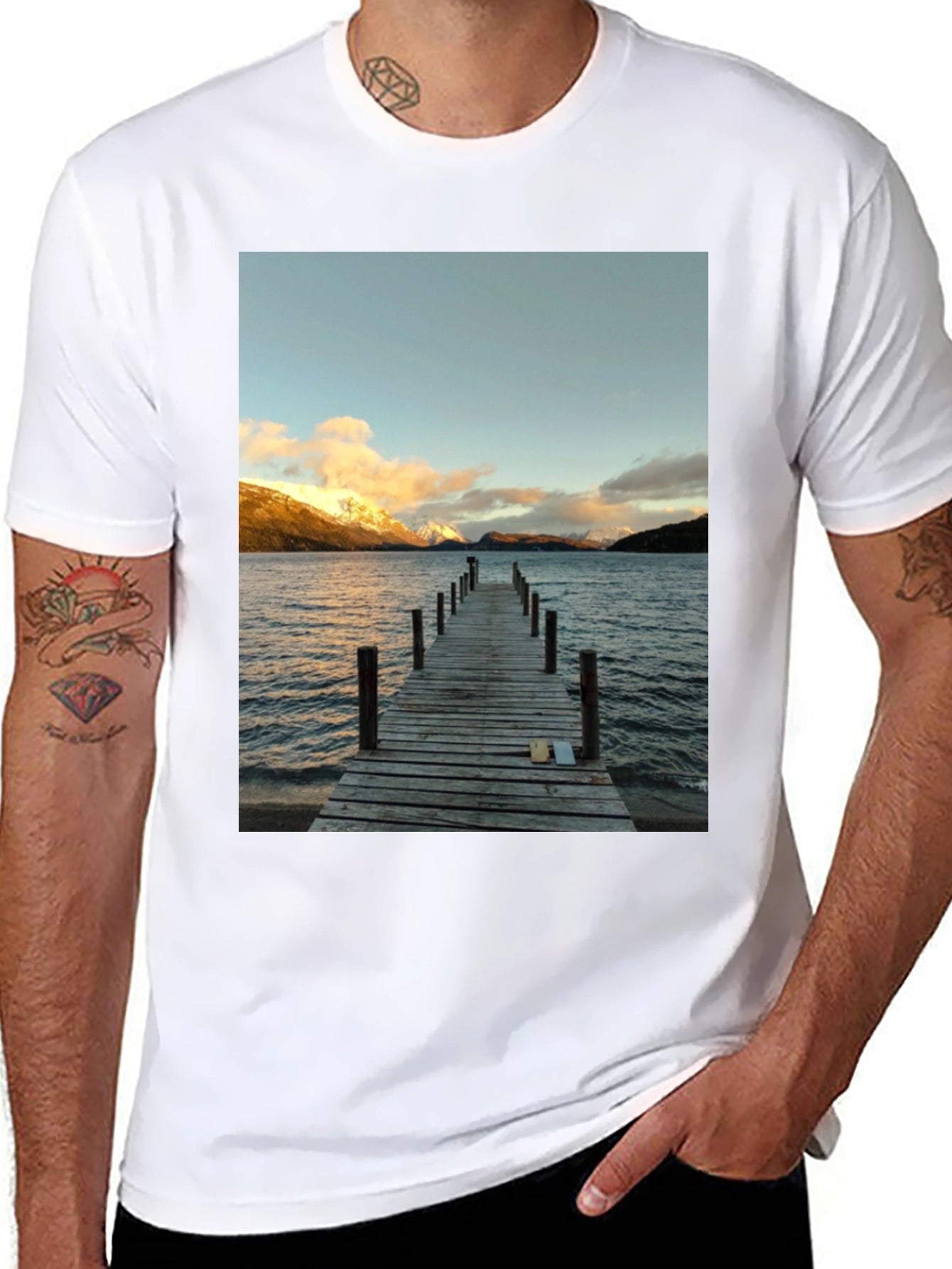 Scenic Lake View Graphic Tee - Black Cotton T-Shirt