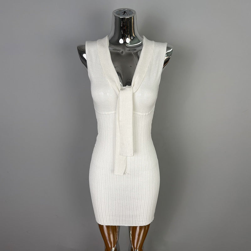 Sexy  Ribbon Hem Sleeveless Knit Dress