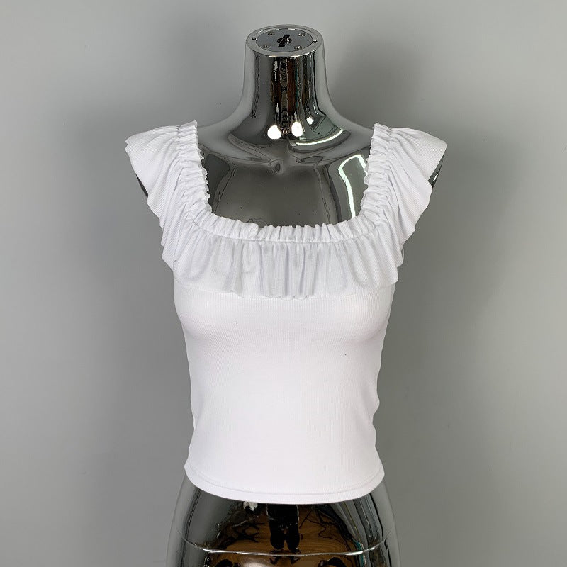 Ruffled Off-Shoulder Square T-Shirt Top for Women