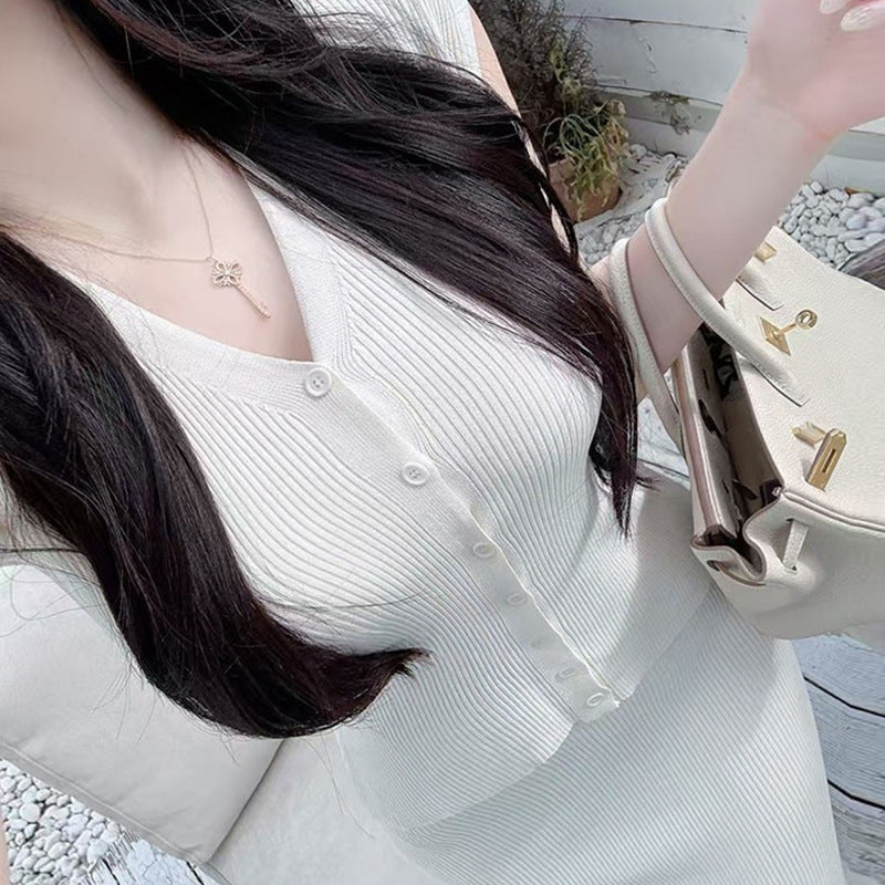 V-neck Knitted Top and Mermaid Skirt Two-piece Set for Women