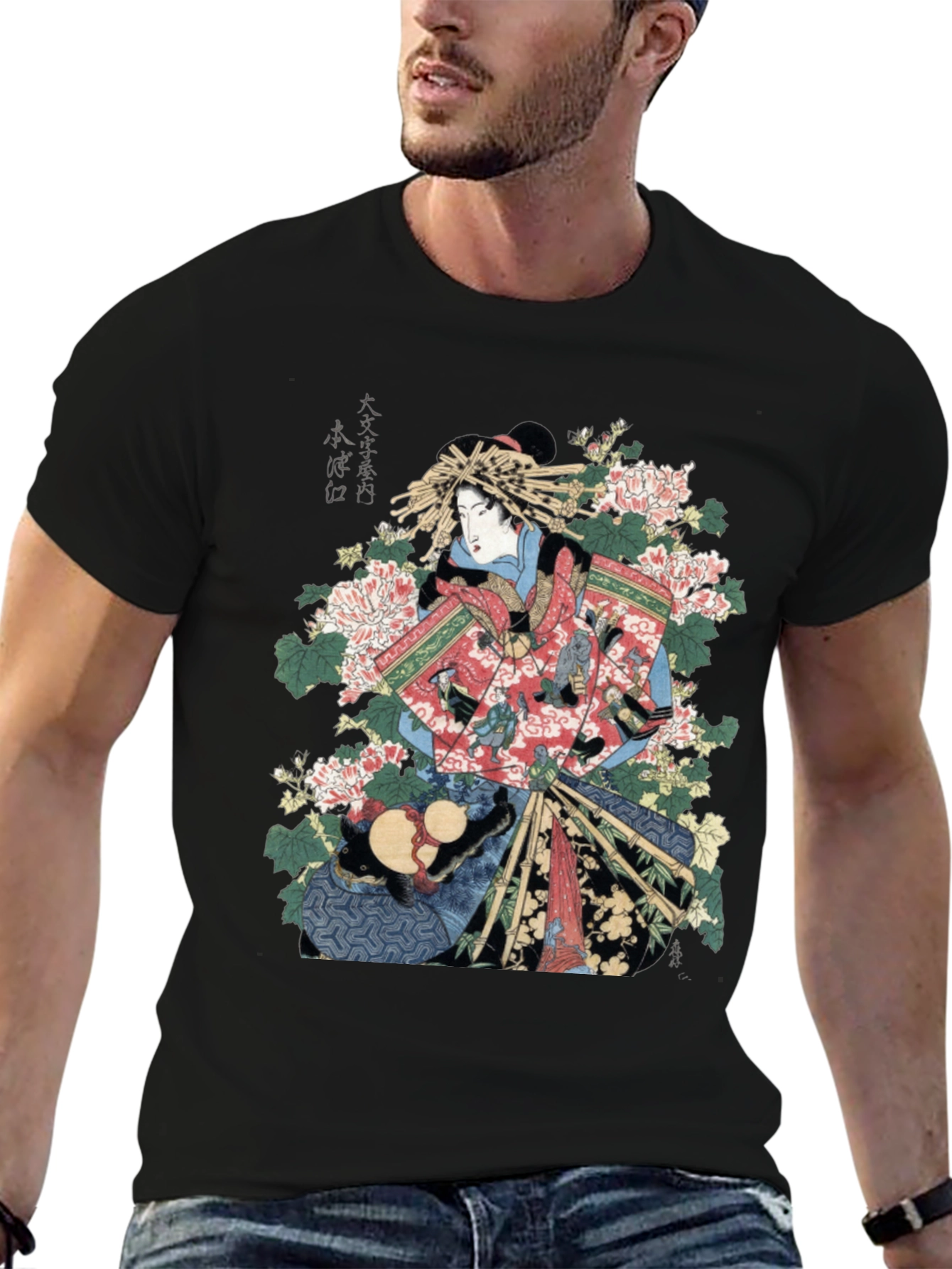 Ukiyo-e Geisha Graphic Tee - Mens Black T-Shirt