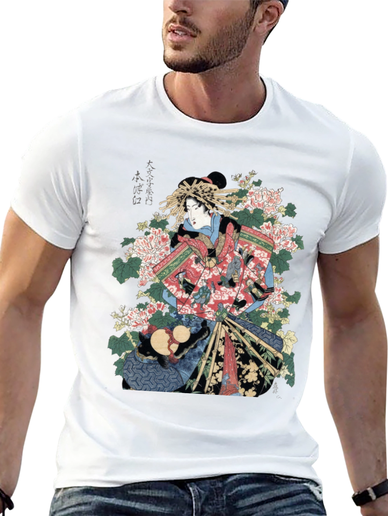 Ukiyo-e Geisha Graphic Tee - Mens Black T-Shirt