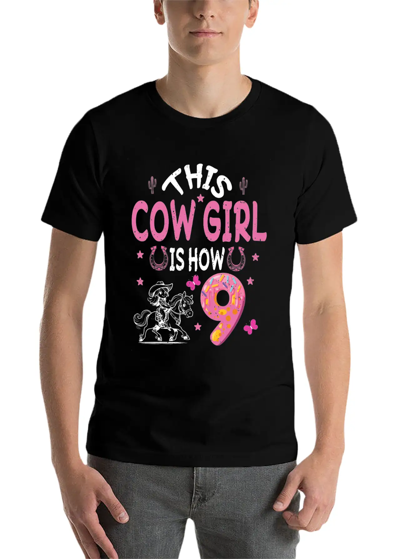 9th Birthday Cowgirl Nine Year Old Cowgirl Birthd Unisex Casual T-Shirt – Clean Design For Daily Comfort