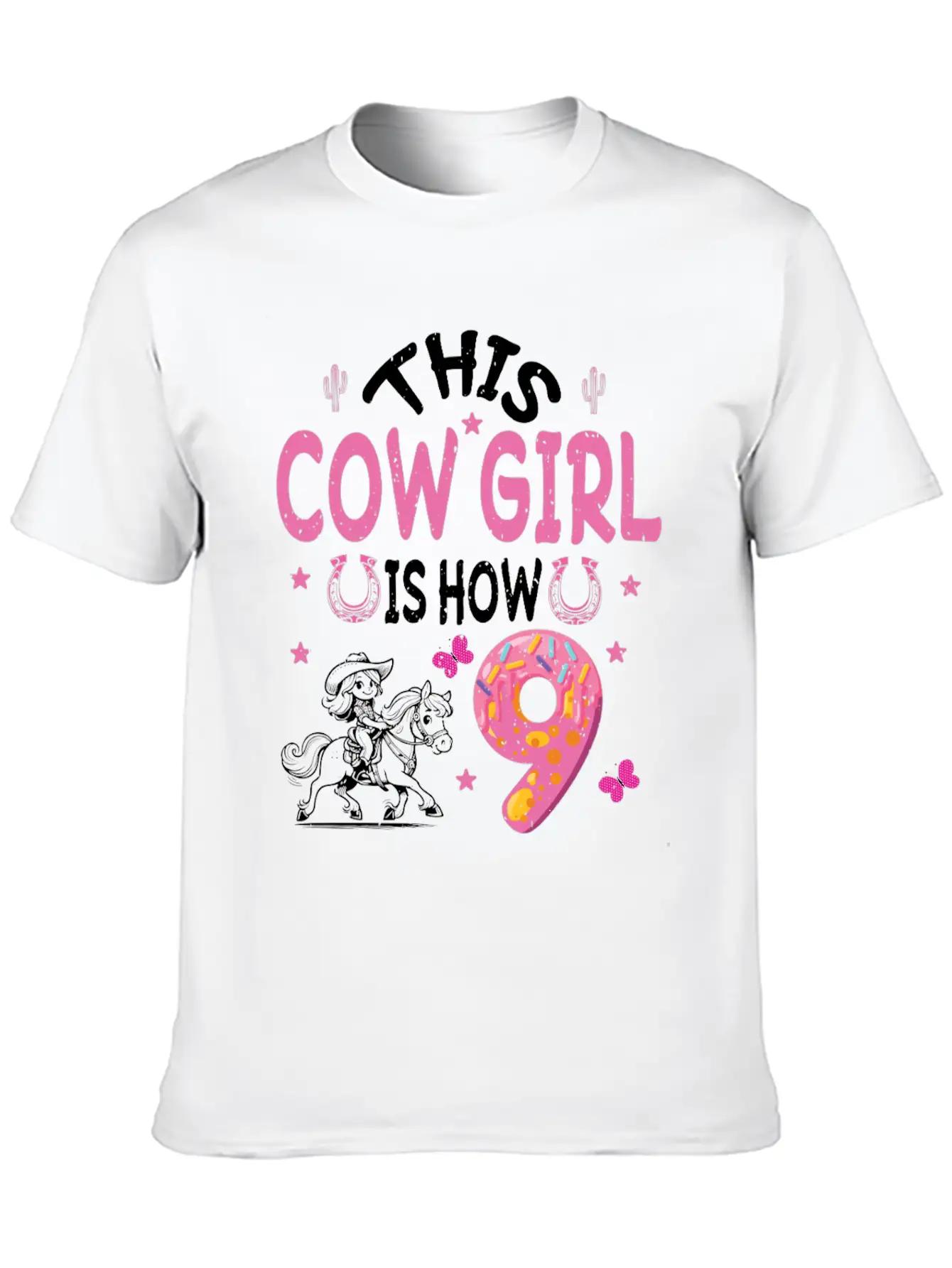 9th Birthday Cowgirl Nine Year Old Cowgirl Birthd Unisex Casual T-Shirt – Clean Design For Daily Comfort