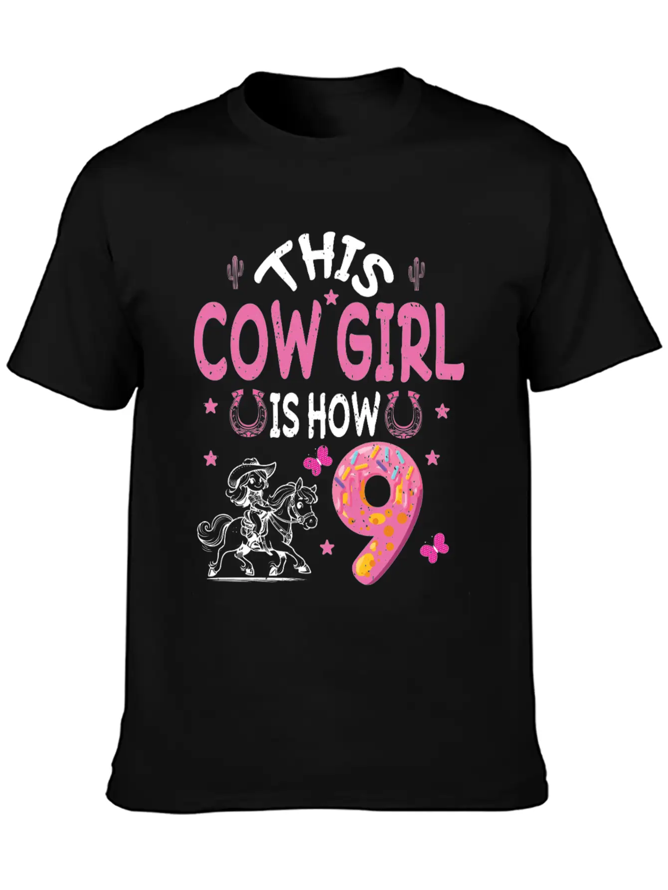9th Birthday Cowgirl Nine Year Old Cowgirl Birthd Unisex Casual T-Shirt – Clean Design For Daily Comfort