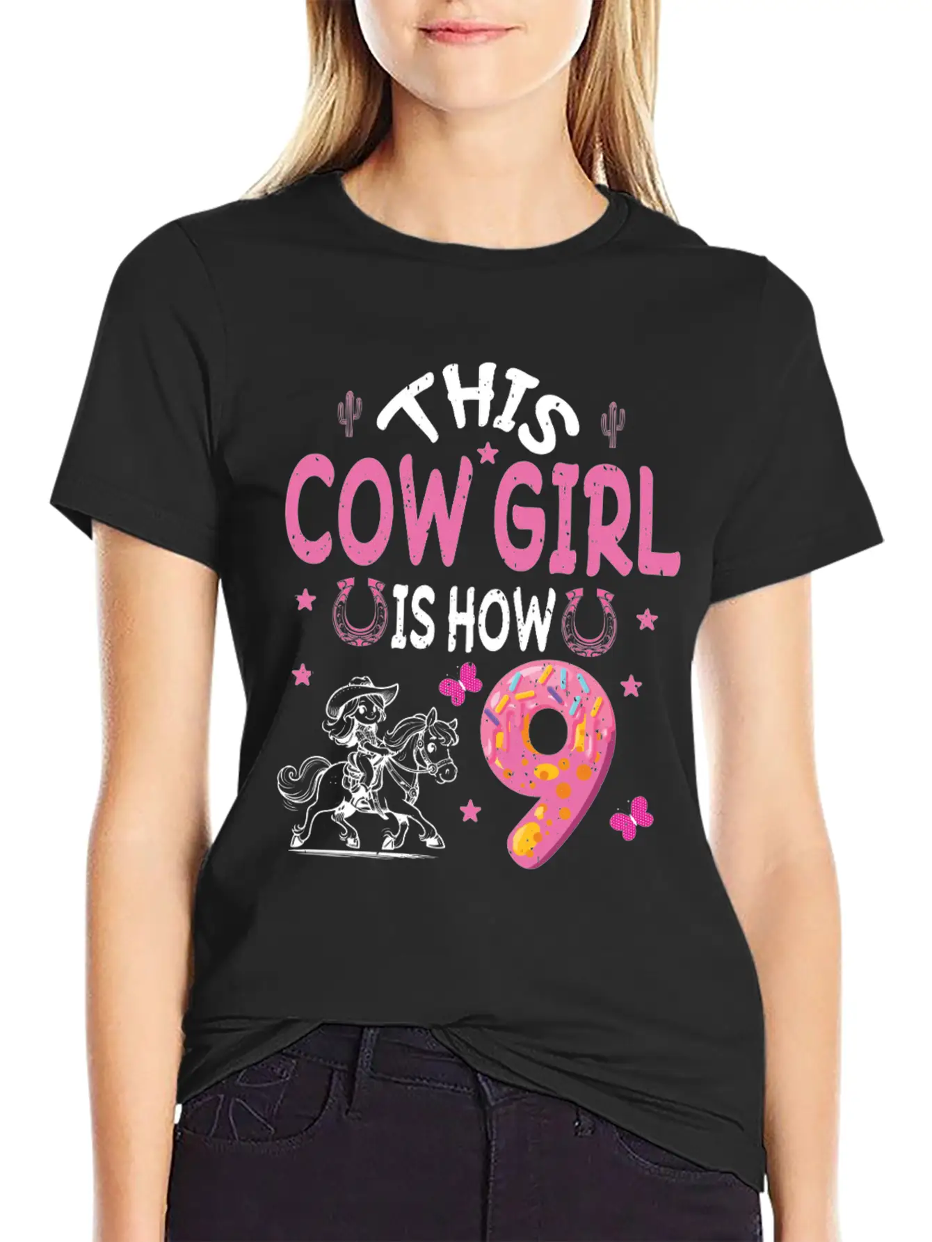 9th Birthday Cowgirl Nine Year Old Cowgirl Birthd Unisex Casual T-Shirt – Clean Design For Daily Comfort