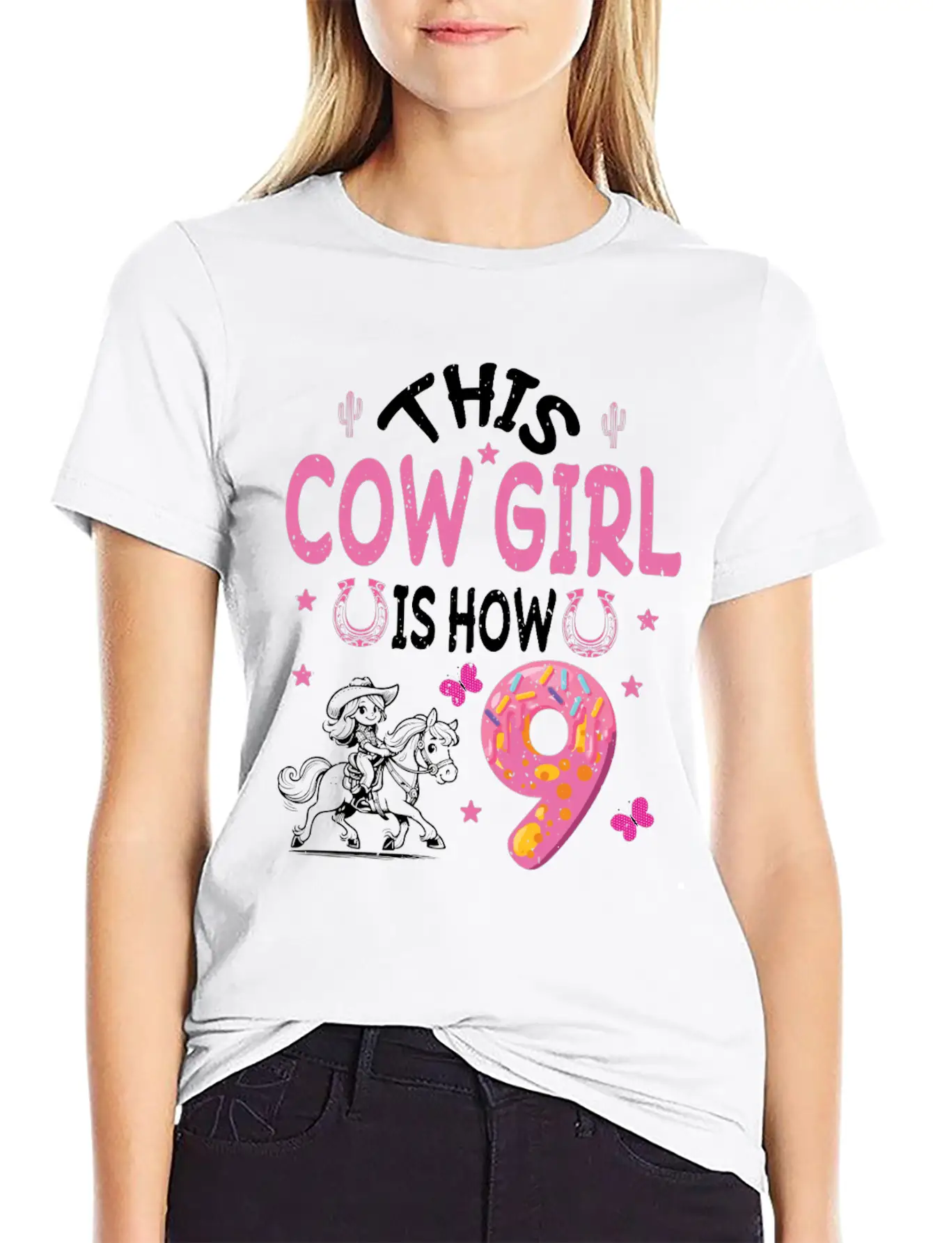 9th Birthday Cowgirl Nine Year Old Cowgirl Birthd Unisex Casual T-Shirt – Clean Design For Daily Comfort