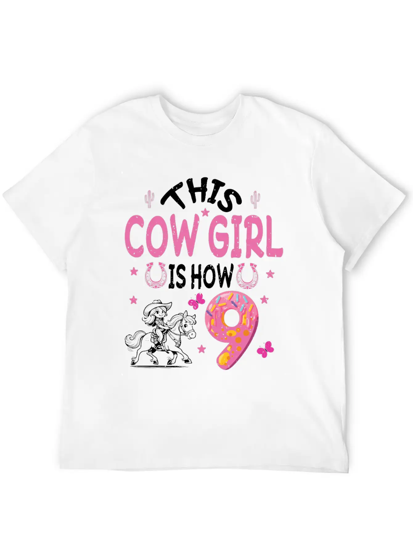 9th Birthday Cowgirl Nine Year Old Cowgirl Birthd Unisex Casual T-Shirt – Clean Design For Daily Comfort