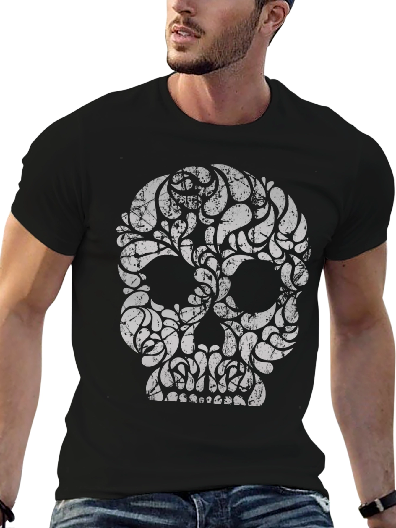 Skull Graphic Print Black T-Shirt