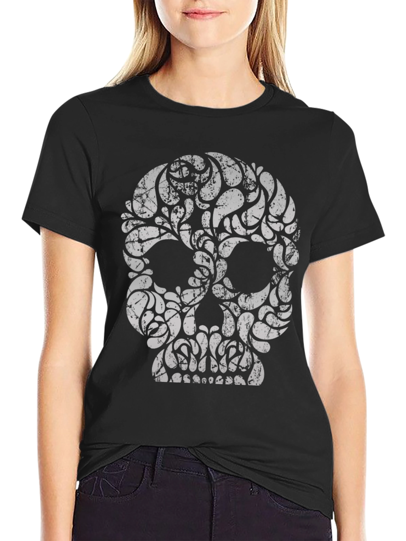 Skull Graphic Print Black T-Shirt