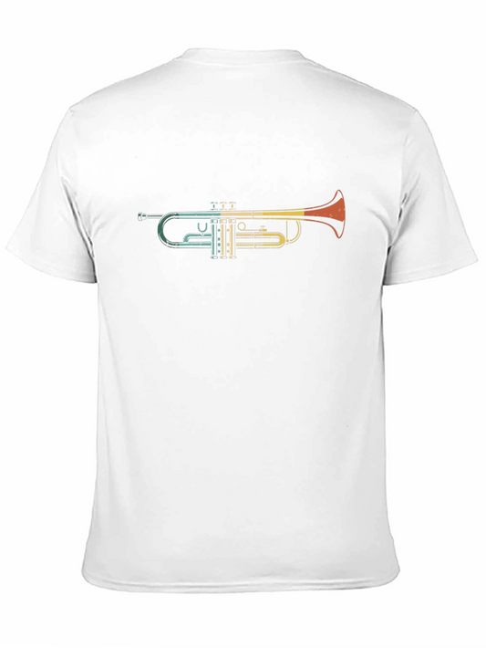 Retro Trumpet Graphic Tee - Black Cotton T-Shirt